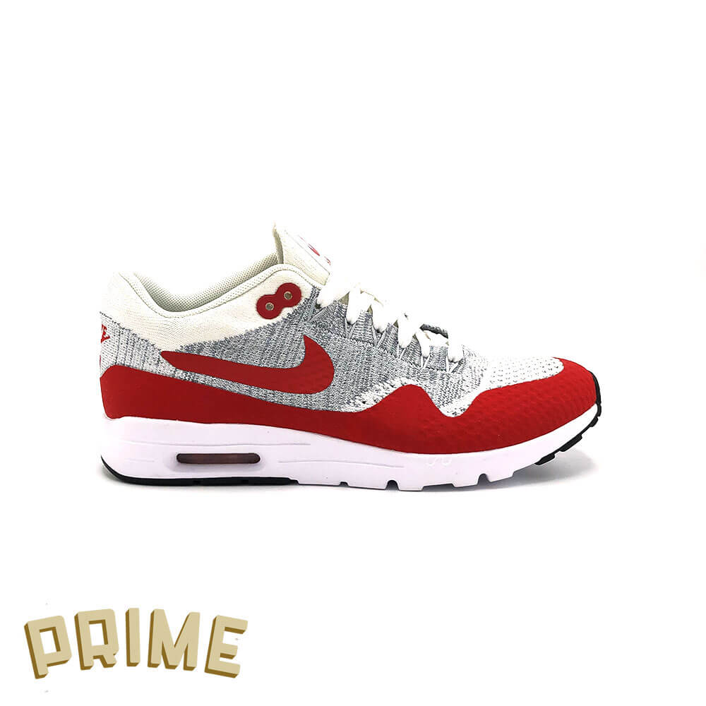 Nike Wmns Air Max 1 Ultra Flyknit (White/Pure Platinum-Cool Grey-University Red)