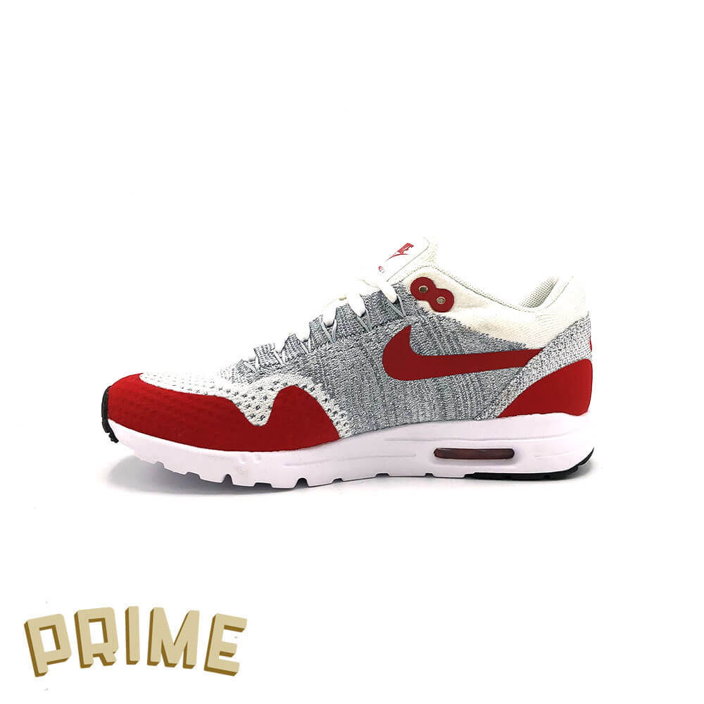 Nike Wmns Air Max 1 Ultra Flyknit (White/Pure Platinum-Cool Grey-University Red)